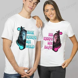 She Keeps Me Wild/he Keeps My Safe Couple T-shirts Matching Wolf Couple Tshirts Valentine's Day Short Sleeve Lover Shirts Gifts