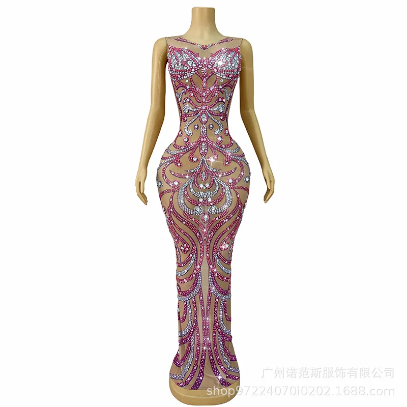 Luxury Rhinestone Temperament Waist Fishtail Skirt Adult Model Catwalk Trendy Dress Banquet Host Evening Dress Vestido Gala Luxo