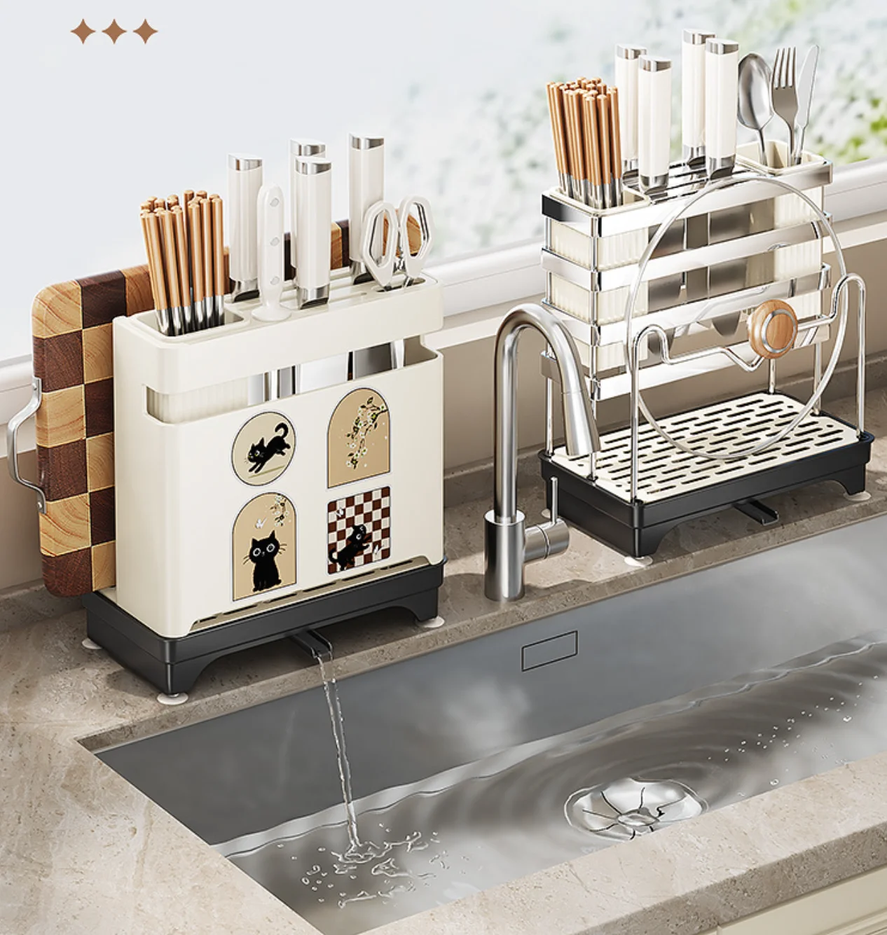 

Kitchen Knife Rack Multi-Functional Household Countertop Cutting Board Drain Stand ,Chopsticks Holder, Pot Cover Storage Shelf