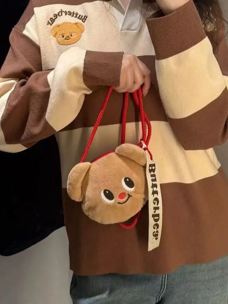 

Adorable Butter Bear Plu Toy Zipper Bag Single oulder Crossbody Bag Women's New Faion Small Size Casual Purse