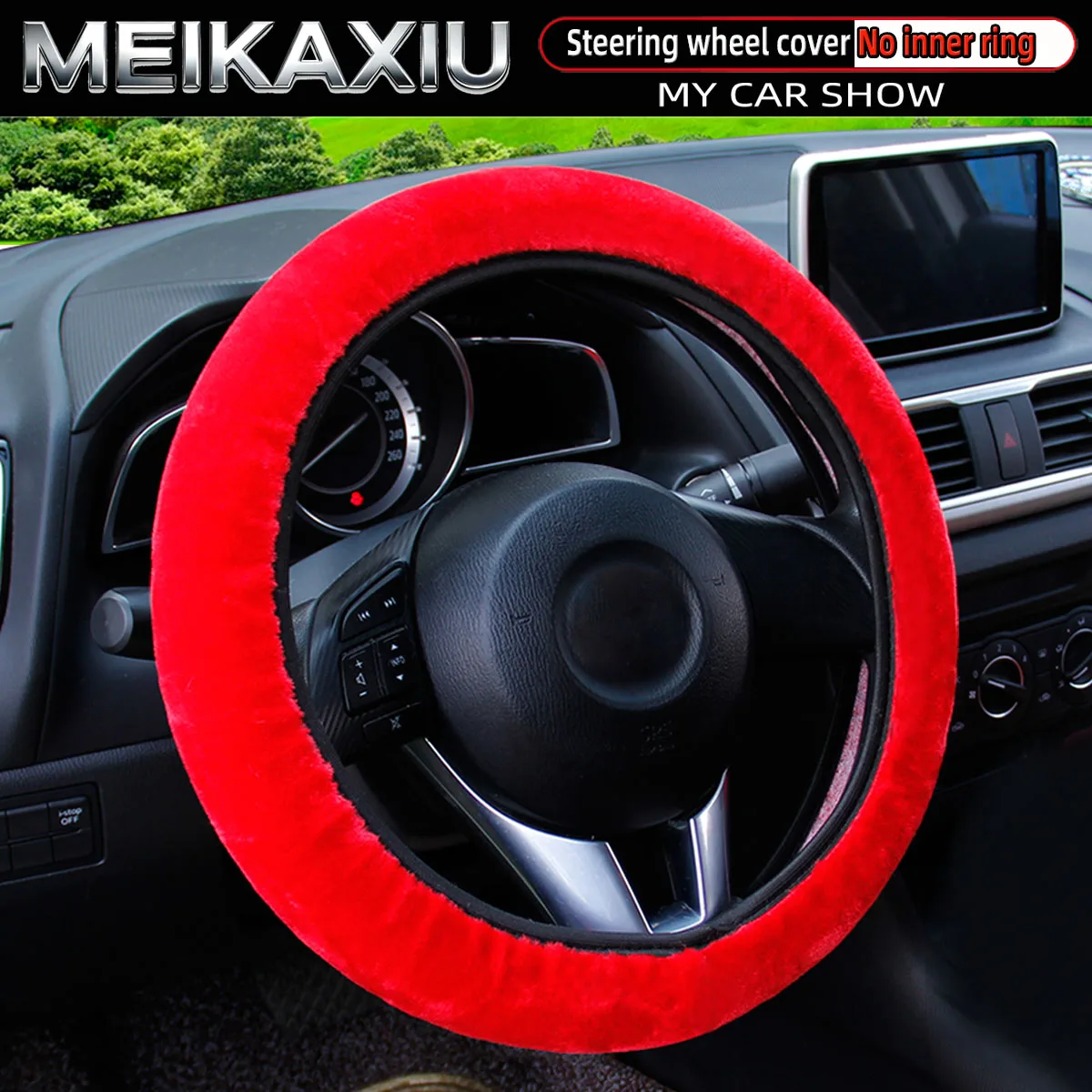 Winter Warm Plush Steering Wheel Cover 38CM Black Pink Rimless Car Accessory Comfortable Touch for Female Drivers