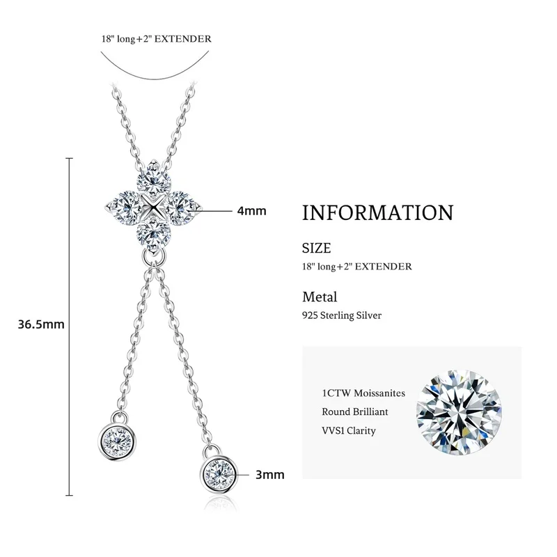 2026 IOGOU VVS1 D Color Full Moissanite Pendant Necklace for Women 925 Silver Vintage Unique Jewelry Christmas Engagement Gifts