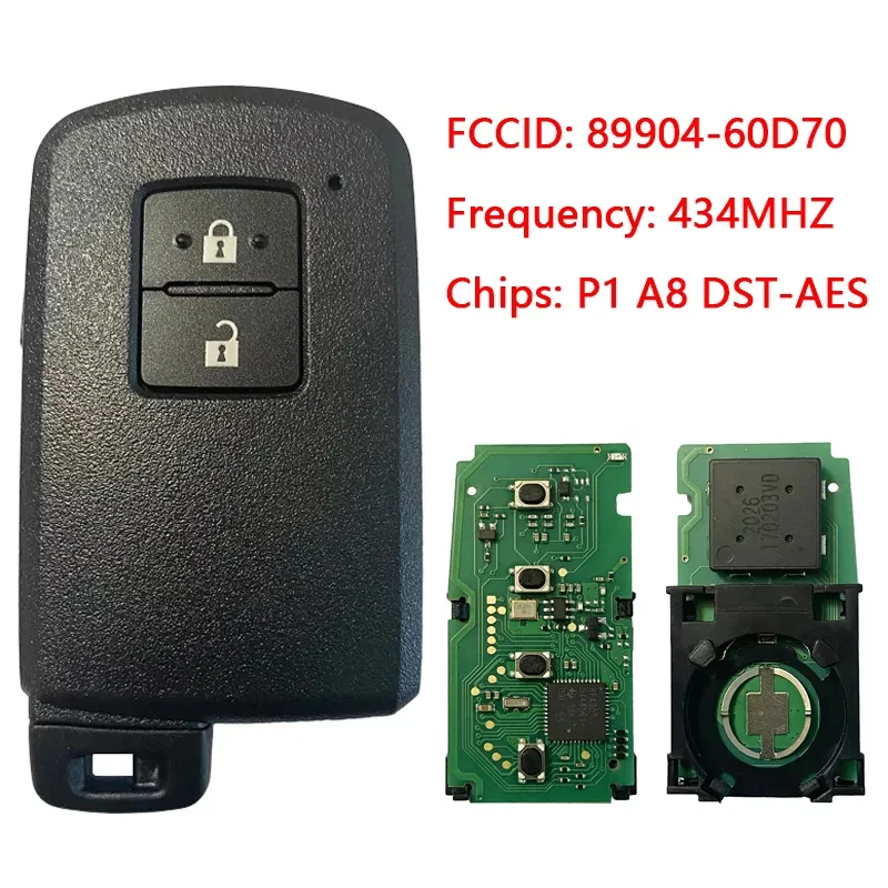 

CN007162 Aftermarket 2 Button Smart Key Remote BH1EK P1 A8 DST-AES Chip 433MHz 89904-60D70 Keyless Go For Toyota Land Cruiser