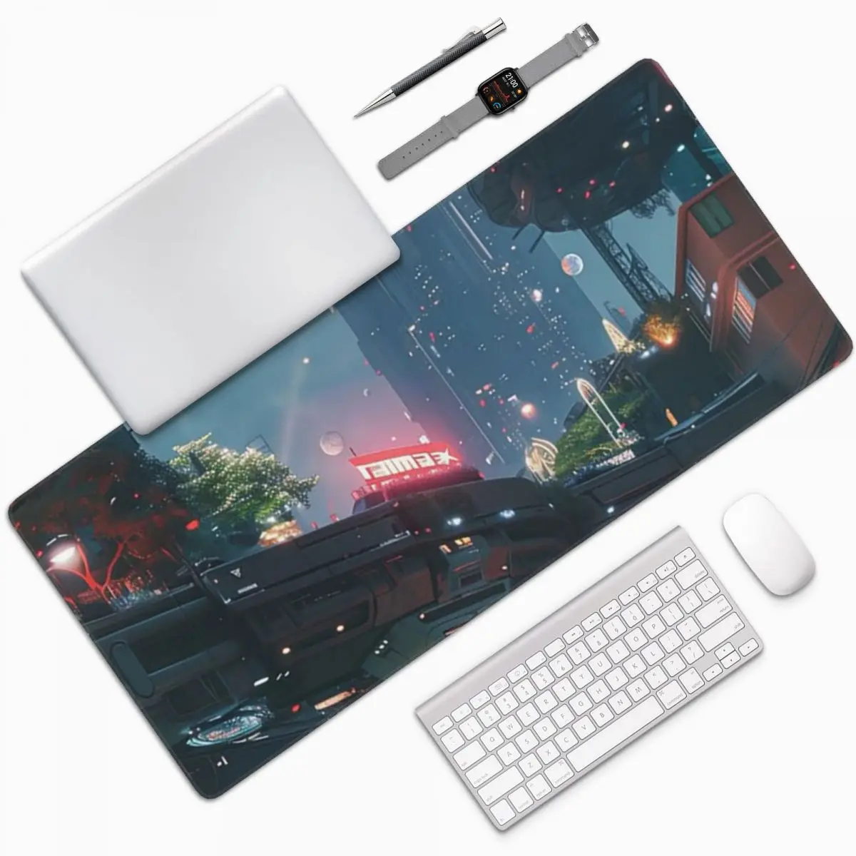 

Future City Night Scene Science Fiction Large Mouse Pad Computer Keyboard Mouse Mat Gaming PC Laptop Desk Mat Office Table Mats