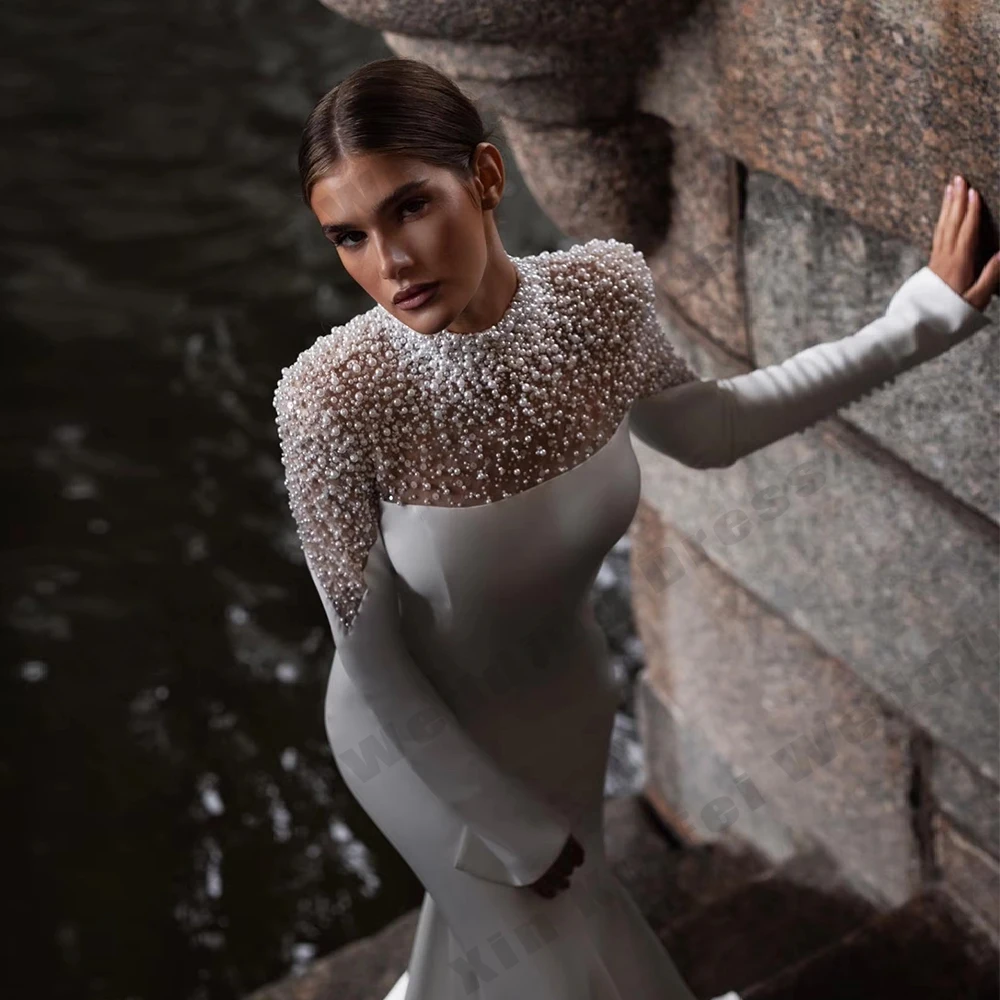 

Luxury Women's Bridal Gowns High Neck Mermaid Long Sleeve Princess Wedding Dresses Formal Ball Party Bride Dress Customized Robe