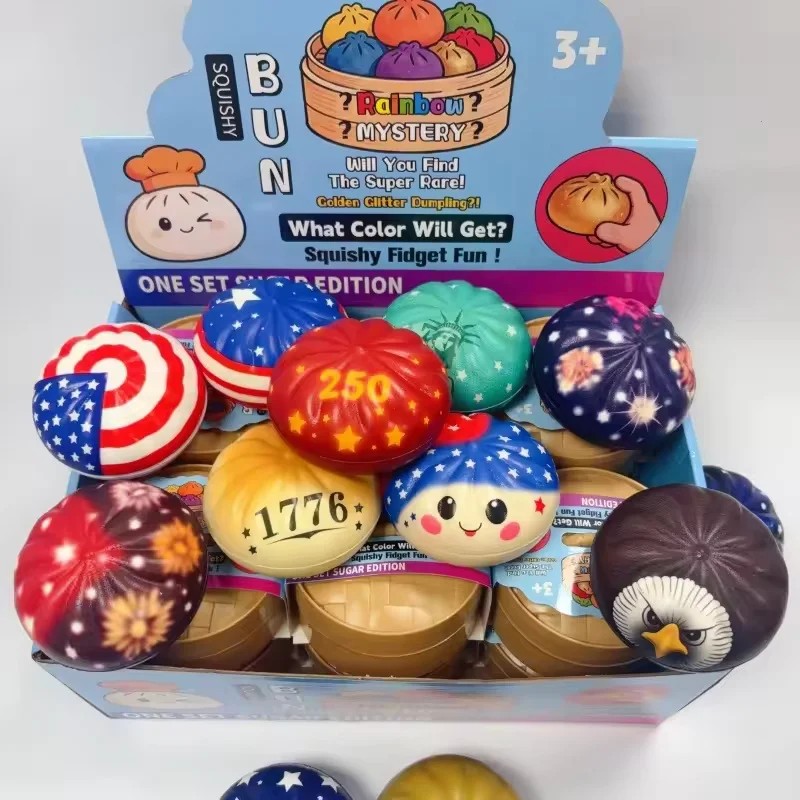 Simulation Food Squishies Bun with Steamer Soft Fidget Sensory Ornaments Colorful Dumpling Squishes