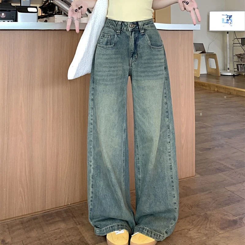 Streetwear Y2K Baggy Wide Leg Jeans Women Korean All-Match Washed Denim Trousers Female Vintage 90S High Waist Straight Pants