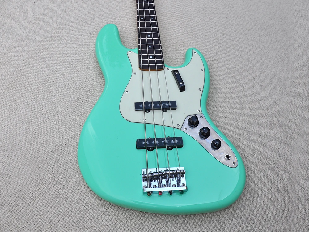 Green 4 Strings Electric Bass Guitar with Rosewood Fretboard, White Pickguard,Customizable