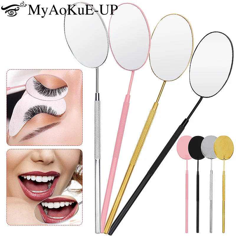 1pc Stainless Steel Eyelash Checking Mirror Oval Lash Lifting Tech Tool Portable Hand Makeup Mirror Eyelashes Extension Supplies