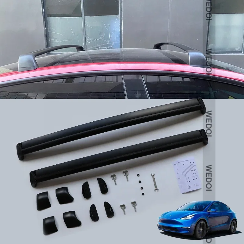 Tesla Model 3 Y 용 루프 바 알루미늄 합금 사이드 바 크로스 레일 루프 랙 잠금 장치가있는 수하물 캐리어 썸네일 3