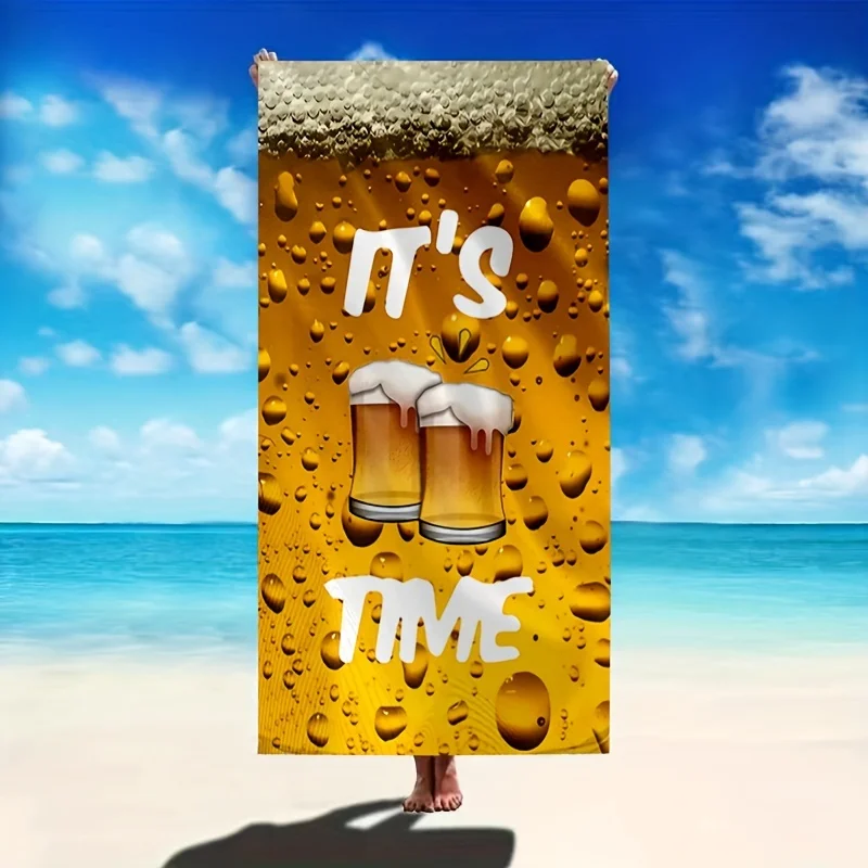 It's Time: Beer-themed Beach Towel Patterned Sunscreen And Windproof Suitable For Swimming Pool Camping Travel Blanket