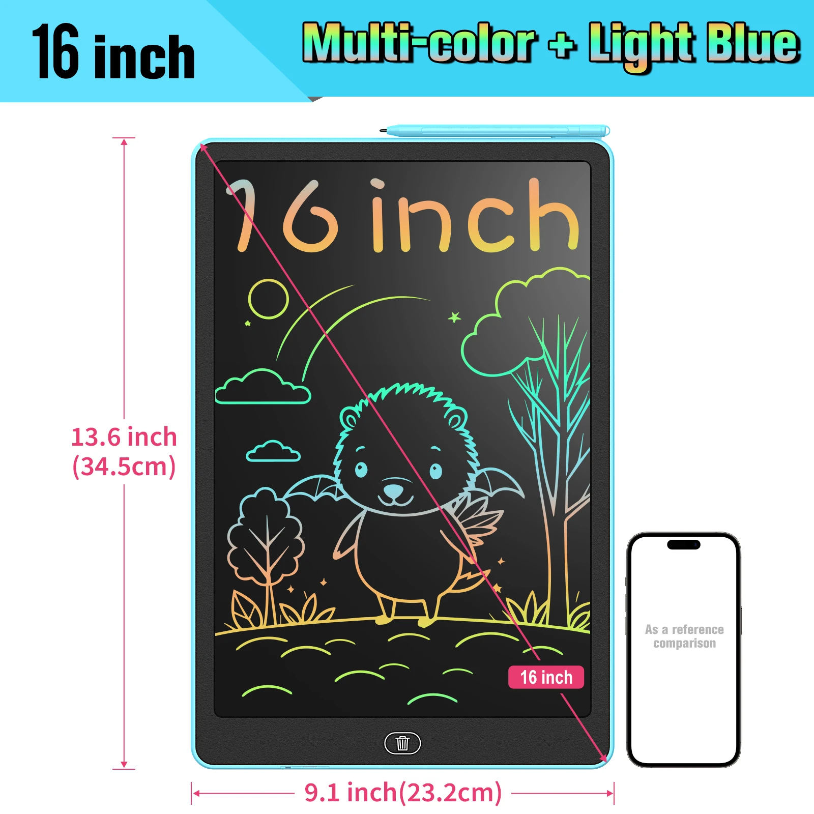 แท็บเล็ตการเขียน LCD ขนาด 16 นิ้ว, กระดานวาดภาพอิเล็กทรอนิกส์ขนาดใหญ่พร้อมสีสันสดใส, หน้าจอแบบลบได้, ของเล่นเพื่อการศึกษาที่สมบูรณ์แบบ