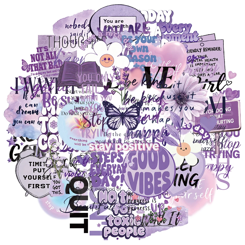 

50PCS Creative Purple Positive Inspirational Personalized PET Transparent Material Stickers, Account Material Stickers