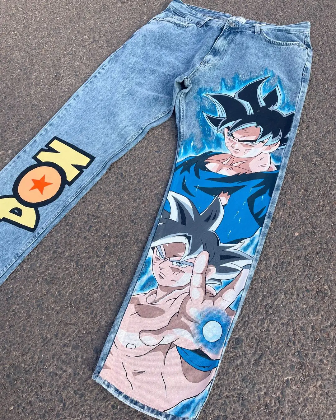 Harajuku popular anime y2k baggy jeans goku print high street wide leg denim pants popular streetwear trouser men clothing