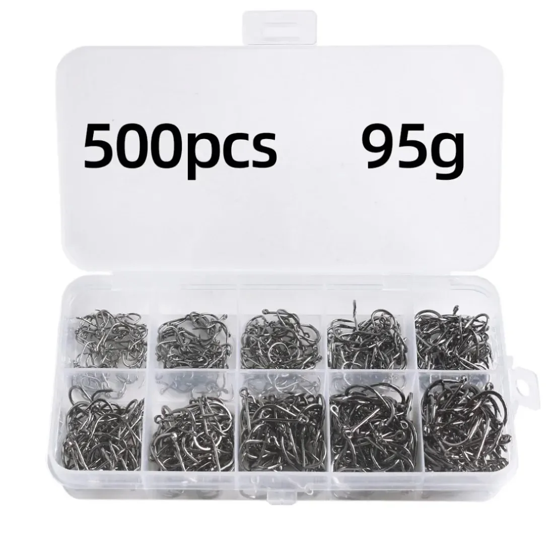 500 PCS/Box Set Boxed 3#-12# 50Pcs Each Fishing Hooks Set High Carbon Steel Barbed FishHooks for Saltwater Freshwater Fishing