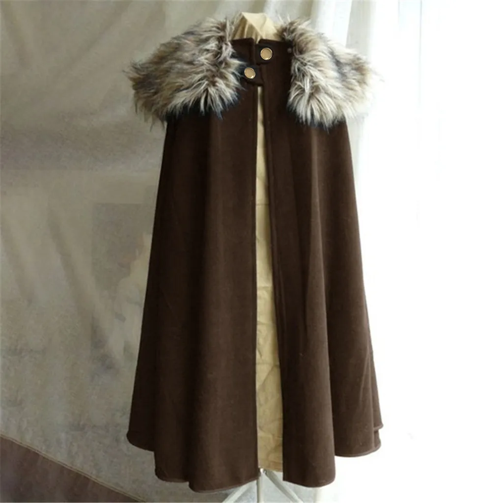 Costume di Halloween 3XL Costume medievale da uomo mantello collo di pelliccia invernale cappotto di mantello Cosplay vichingo mantello da donna