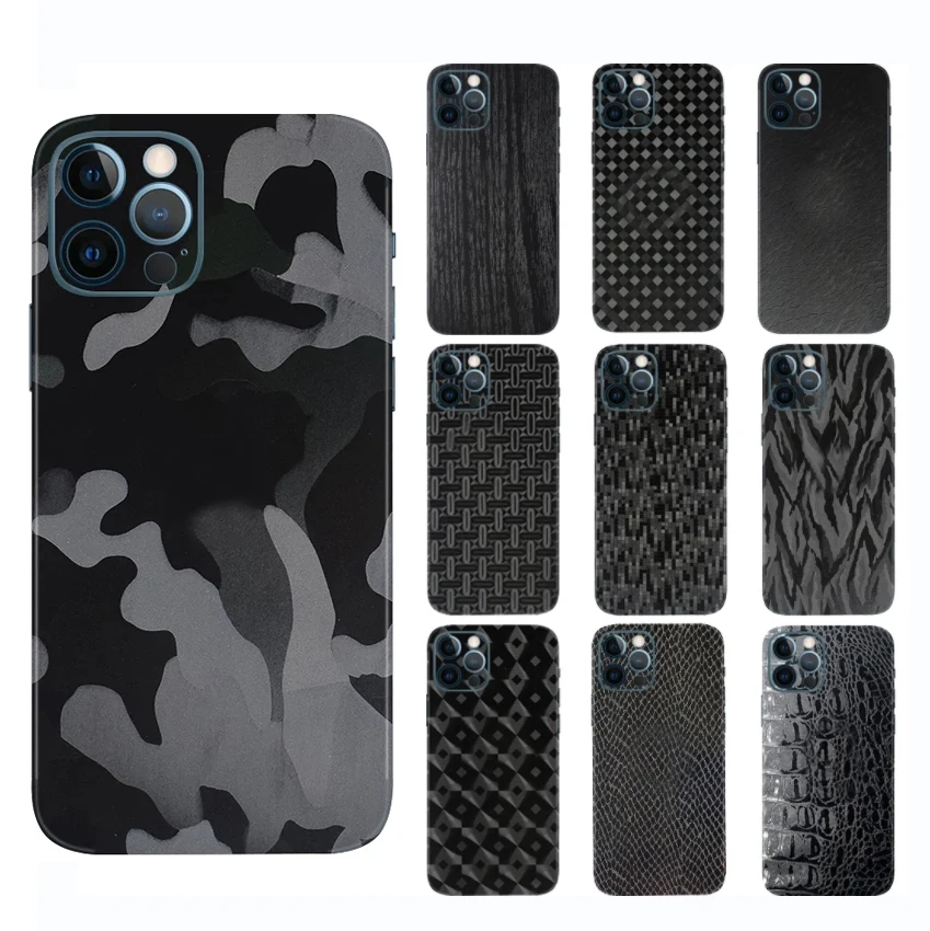 3D Camo Ghost Black Skin Film Wrap Skin Phone Paste Sticker For iPhone 15 Pro Max 14 Plus 13 Pro 12 Mini Full Cover Matte Film