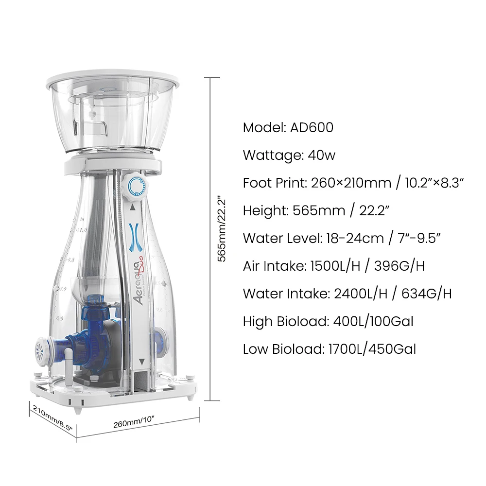 TLF Maxspect AD600 40W DC écumoire de protéines à flux pour réservoir d'eau salée de corail de récif double roue à double aiguille WIFI Aquarium Accso