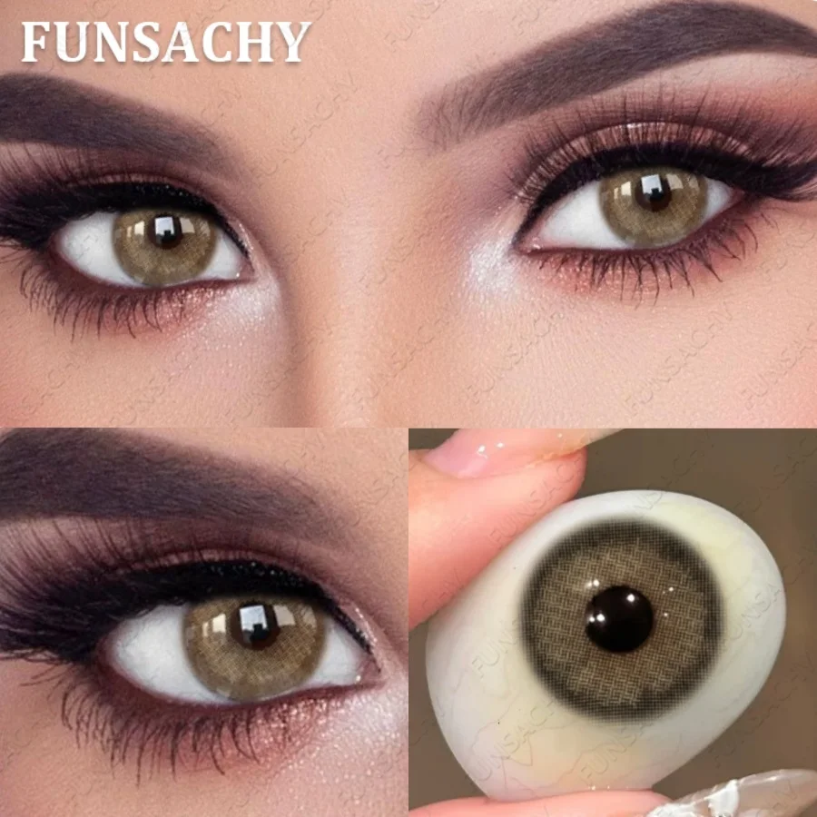 FUNSACHY 1 Par de Lentes de Contacto de Color AVELA, Lentes Suaves Marrones Naturales, Lentes de Contacto de Color Gris para Maquillaje, Fiestas, Uso Anual, Cosméticos