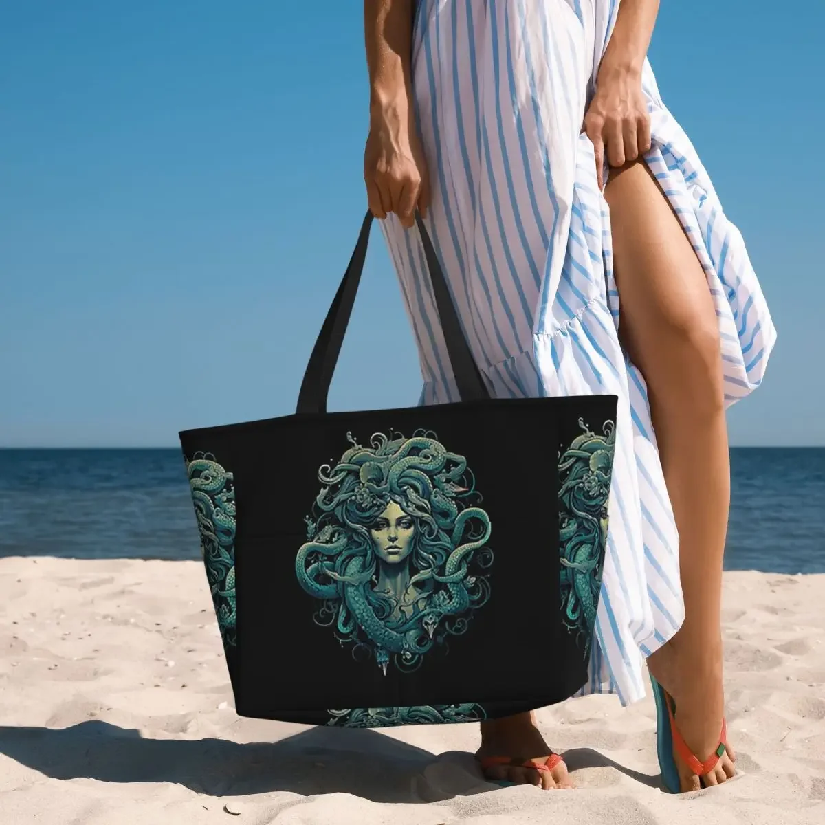 Ancient Greece Medusa Gorgon Vintage Style Beach Tote Bag Sport Gym Yoga Duffle Large Tote Bag Women Travel Bag Fitness bag