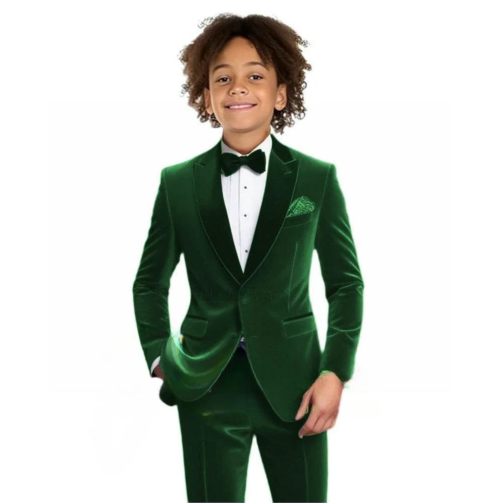 

Разноцветный бархатный костюм для мальчиков, облегающий комплект из 2 предметов, куртка, брюки, осенний детский смокинг для фотографии, красивые праздничные костюмы