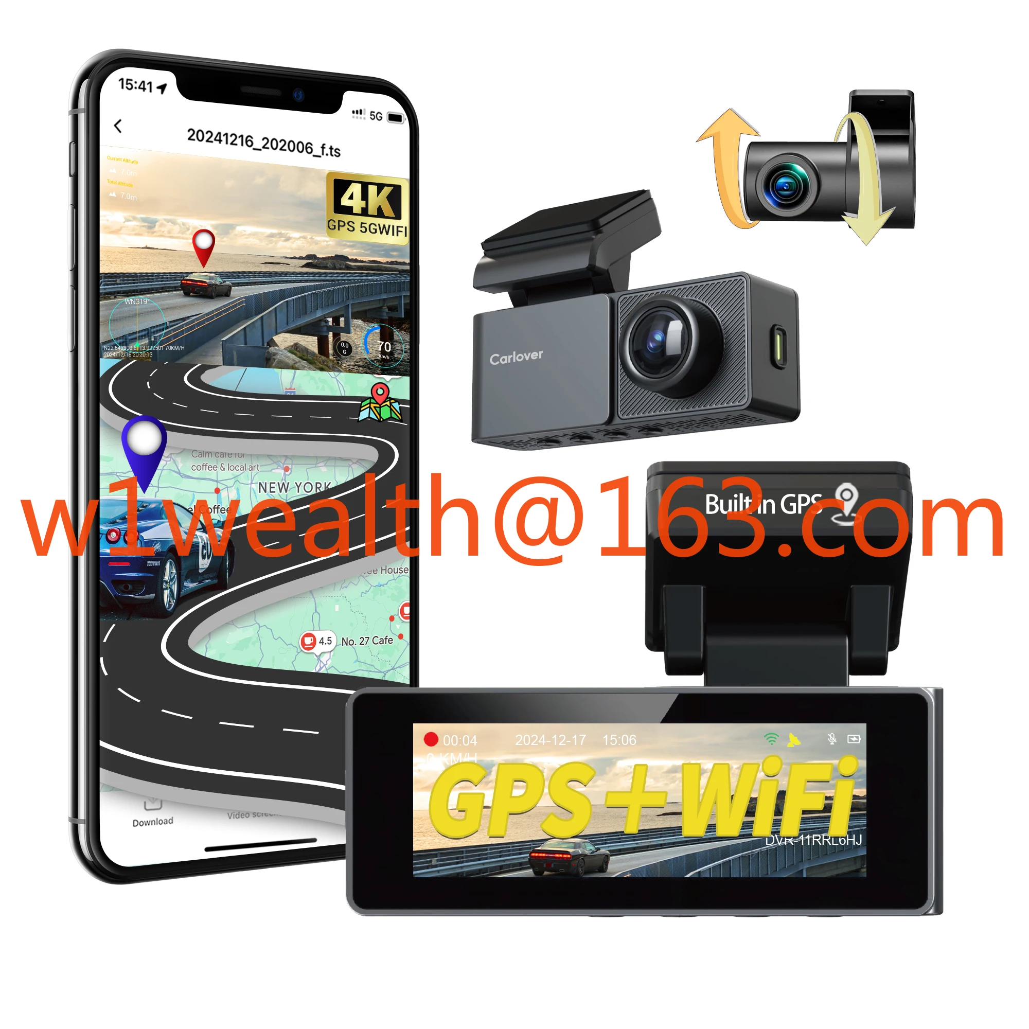 

1Pcs 5g Wireless Car Tachograph 4k Dual Lens DVR Global Positioning System Tachograph Car Camera