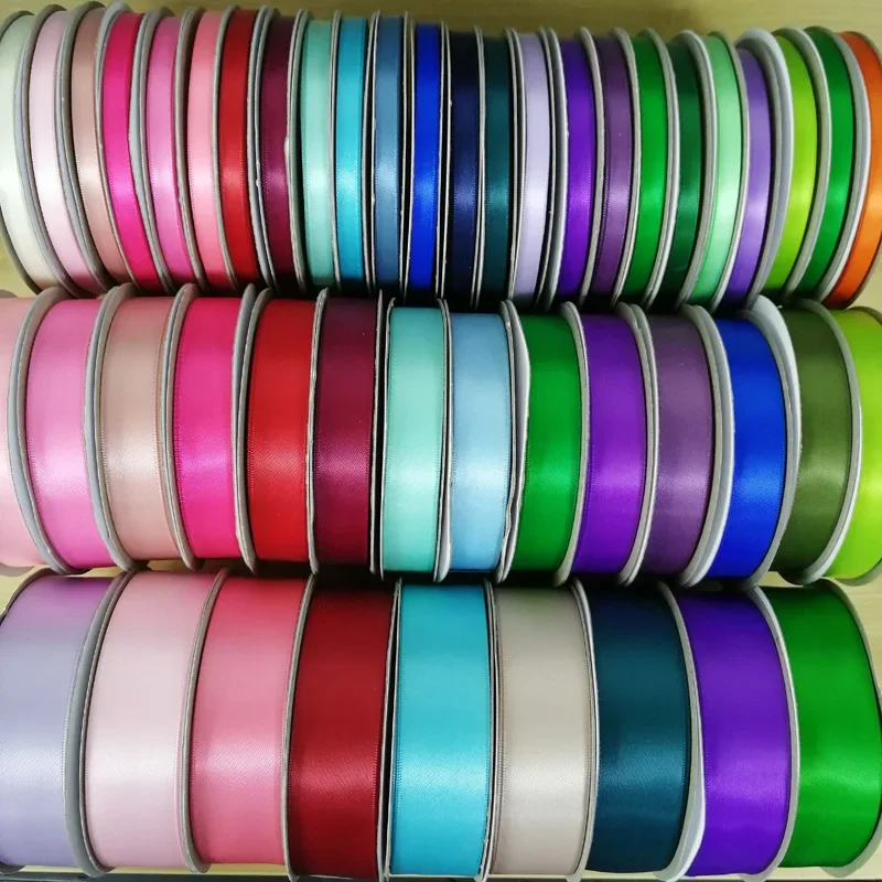 (100Yards) Wholesale 6/9/13/16/25/38/50mm Double Sided Satin Ribbon 100% Polyester Solid Satin Ribbon Tapes 42 Colors 790279