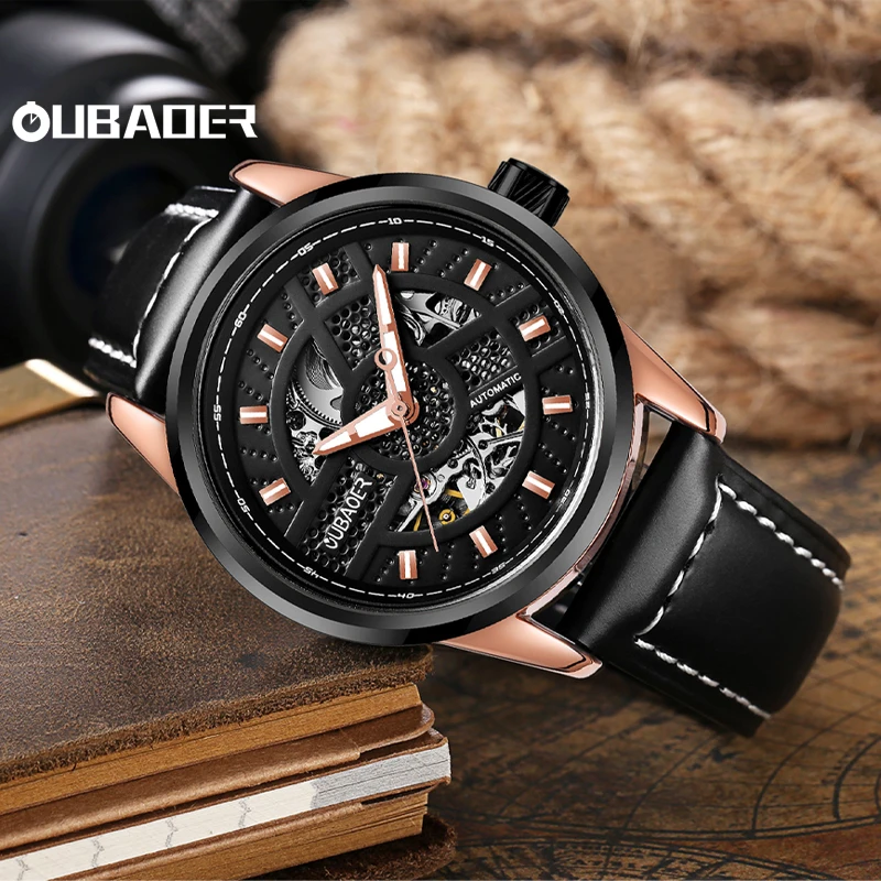 

Oubaoer 2023 new architect series retro industrial style automatic hollowed-out movement waterproof wrist watch man mechanical w