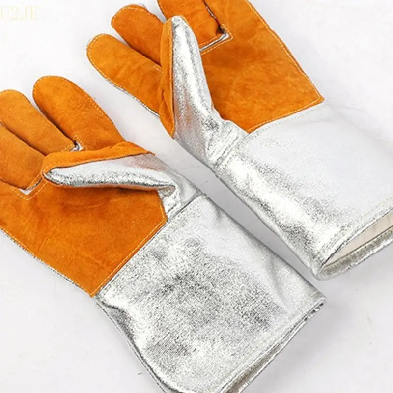U2JE Heat Resistant Glove High Temperature Leather Work Gloves Aluminized Gloves