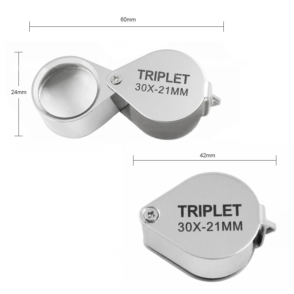 Lupa de Metal plegable de alta potencia para identificación de joyería antigua, 10, 20, 30 aumentos