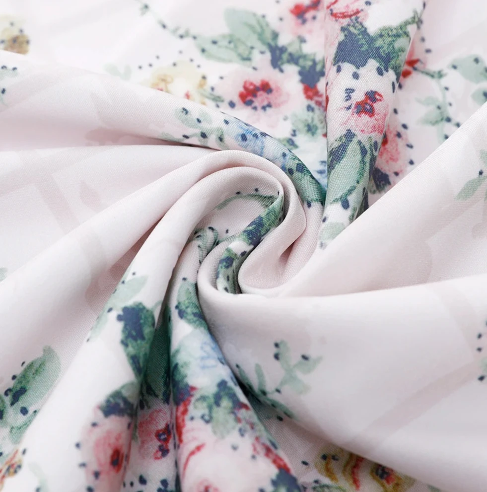 여성용 여름 의류 미디 우아한 드레스 신상품 화이트 플로럴 프린트 휴가용 드레스