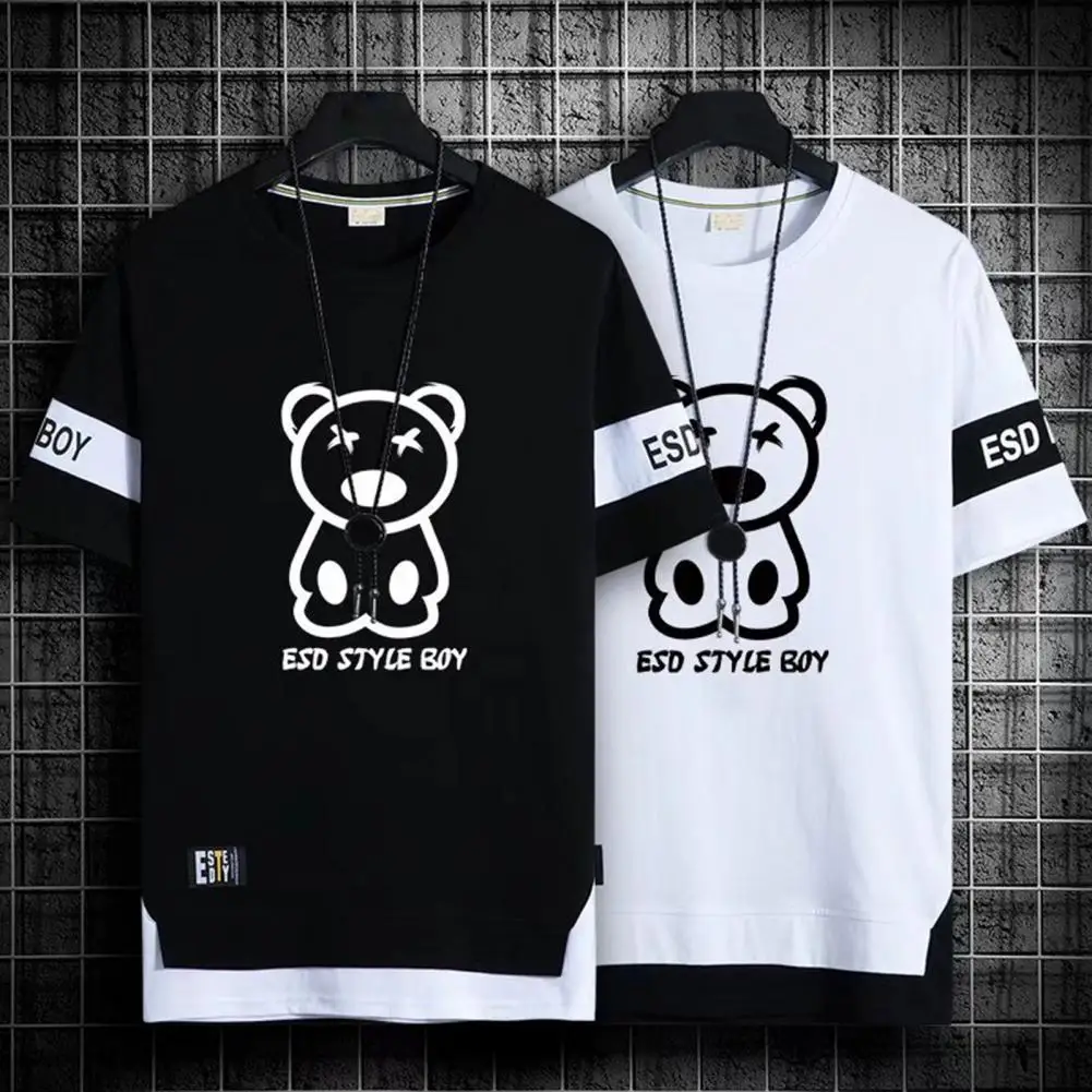 Summer Short Sleeves Harajuku Korea Fashion White Black T Shirt Streetwear Hip Hop Oversize T-shirt Mens Top Tees Tshirt Clothes