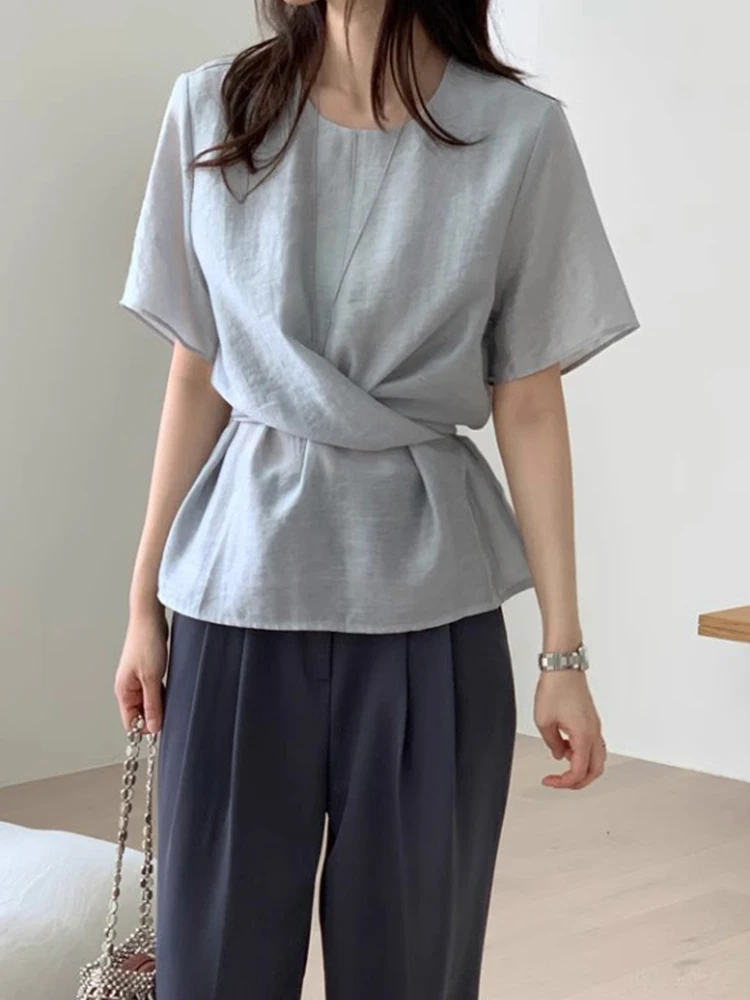 Ele ort Sve incrociato pieghettato ingombrante in vita da donna irt estate nuovo Sle top dimagrante comodo coreano vestibilità ampia