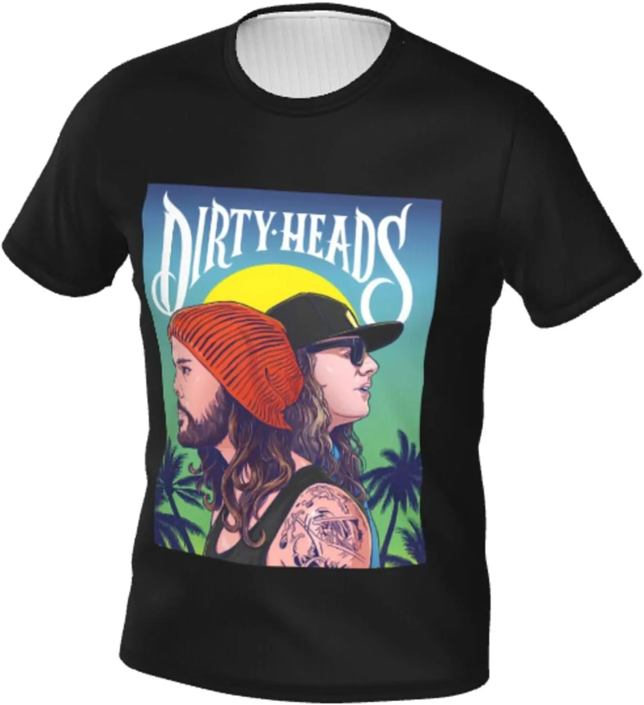 Dirty Band Heads Shirt Men's Crew Neck Double-Sided Fully Printed T-Shirt Polyester Short Sleeve Tops Black