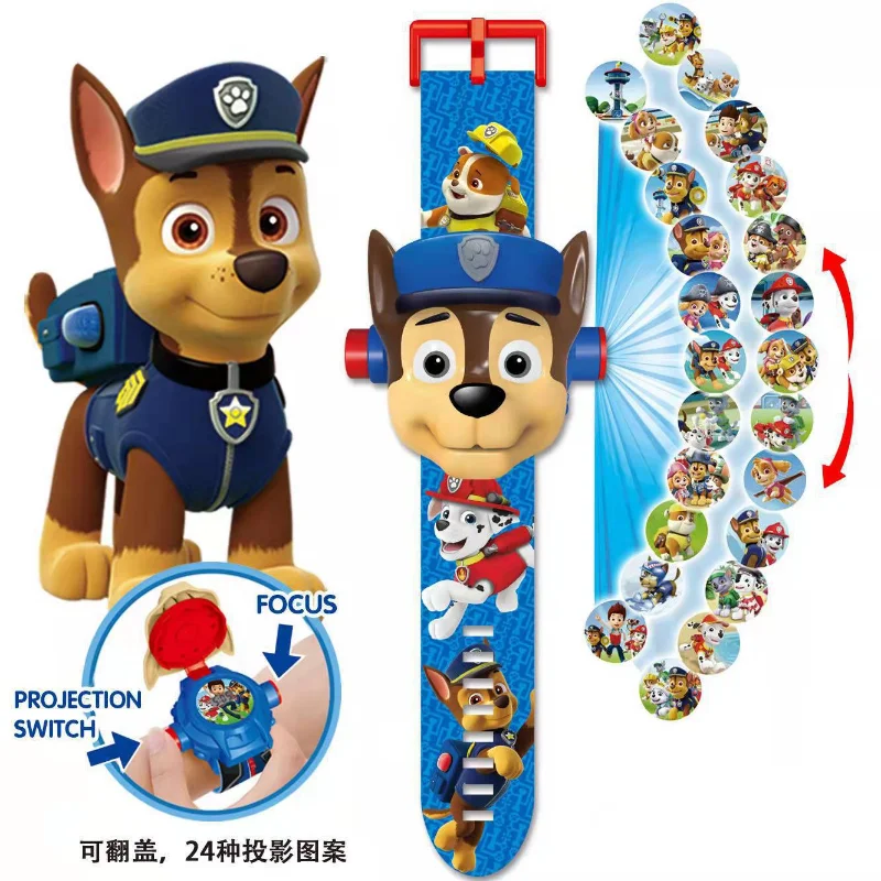 Paw Patrol Watch Cartoon 3D Projection Watch Chase Rubble Marshall Skye Anime Digital Watches Model Toy Children Wristband Watch