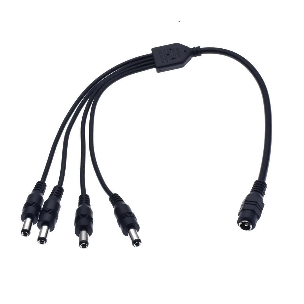 DC 1 Female to 4 Male Way Output Power Splitter Cable Y Adapter for CCTV Security Cameras and LED Strip Lights