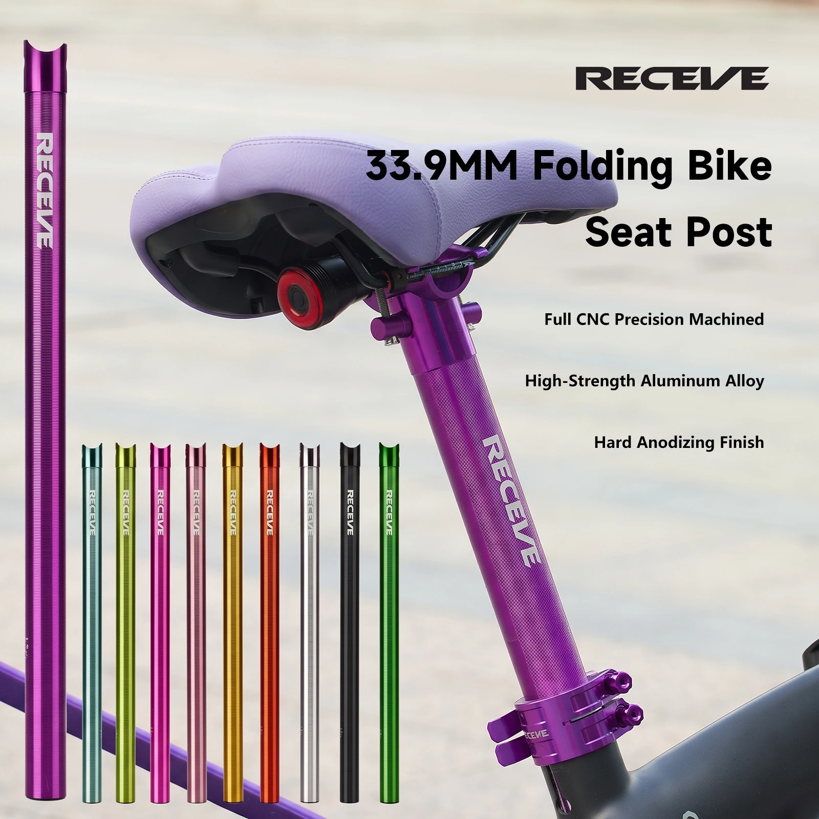 RECEVE Folding Bike Seat Post 33.9mm Dropper BMX Dropper Post Bicycle Aluminum Alloy Seatpost 600mm Seatpost For Dahon P8 P10