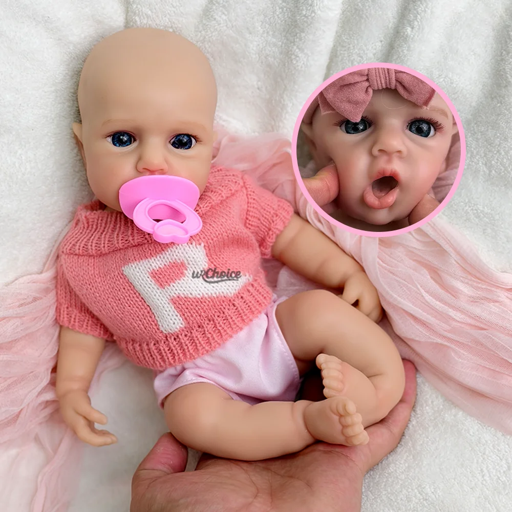 

Mini 12" Silicone Reborn Baby Girl Open Eyes Open Mouth Adorable Lifelike Newborn Doll With Pacifier Cute Collectible Gift