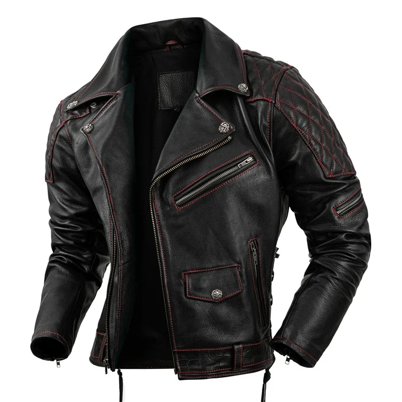 

2023 New Autumn Winter Motorcycle Men Genuine Leather Jacket Natural Cowhide Slim Motor Biker Clothes Leather Riding Clothing