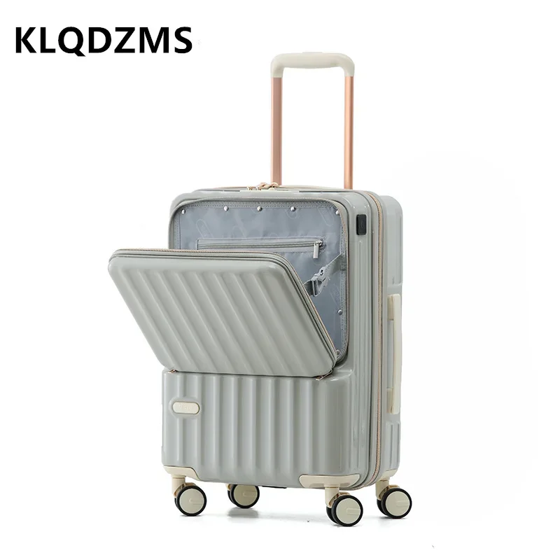 KLQDZMS Luggage PC Boarding Case 20"24 Inch Front Opening Laptop Trolley Case Ultra-light Travel Bag USB Charging Suitcase