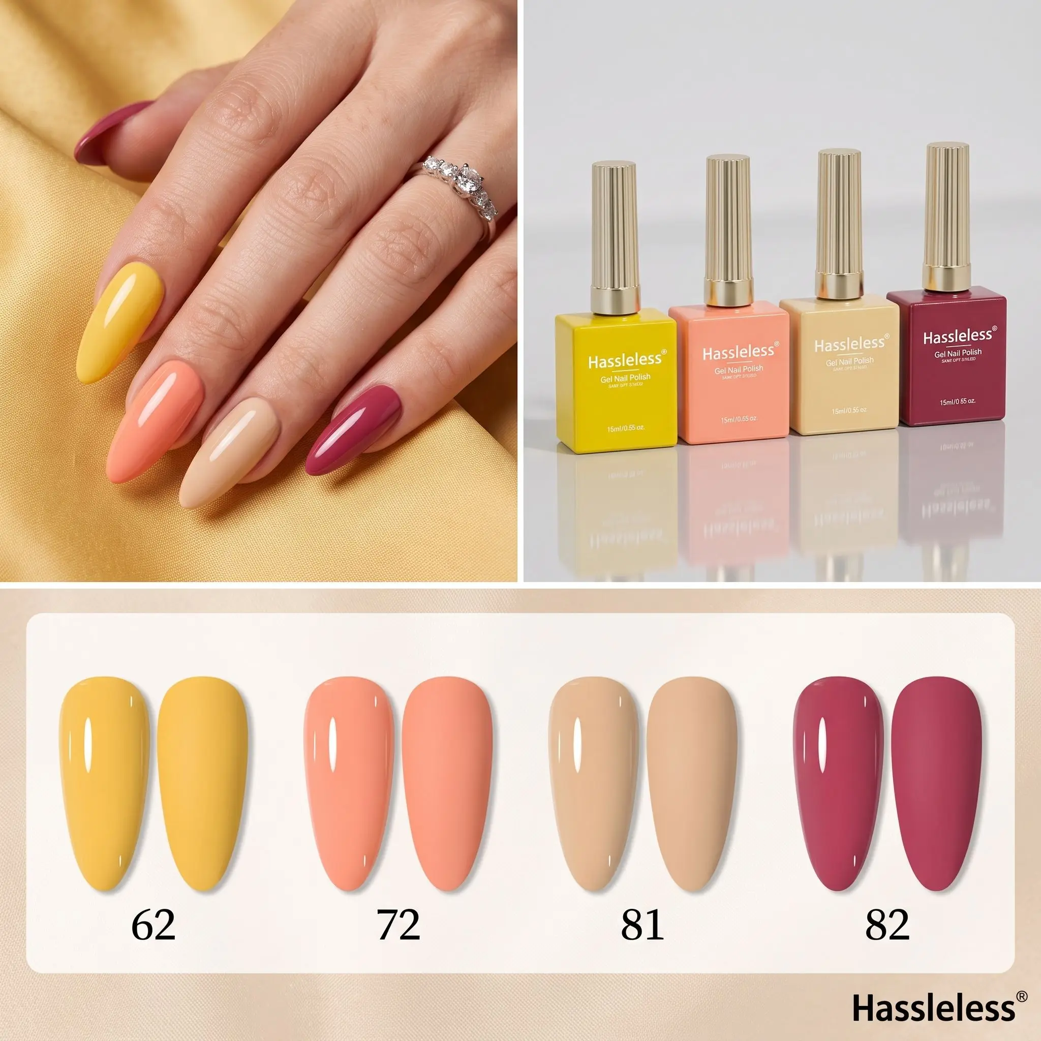 Hassleless 4Pcs Nail Polish Gel Set Suitable for Personal and Salon Use, Large Capacity 15ml, Long-Lasting Nail Polish Gel