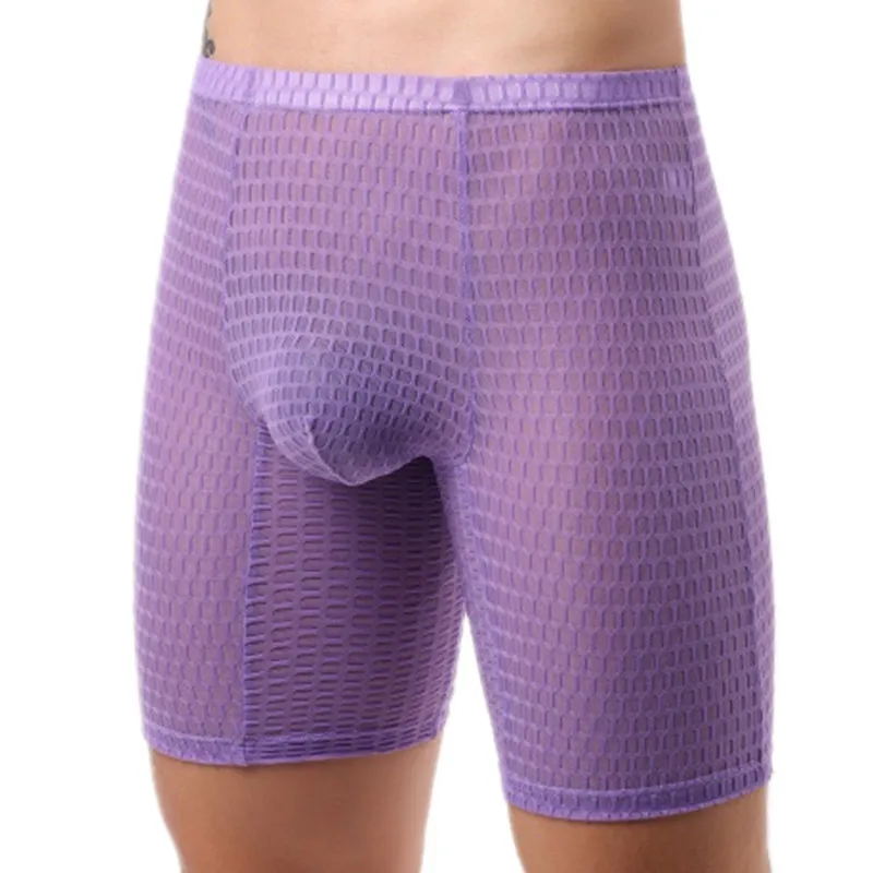 

Mens Boxers Shorts Solid Transparent Mesh Underpants Man Lace Underwear Cueca Breathable Middle Waist U Convex Pouch Panites
