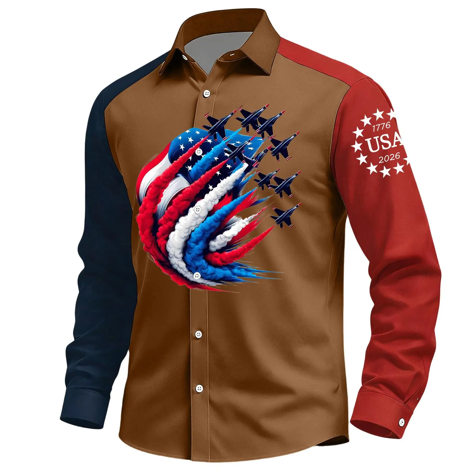 

Men'S Single-Breasted Shirt With Lapel 250th Anniversary Shirt American Independence Day Apparel