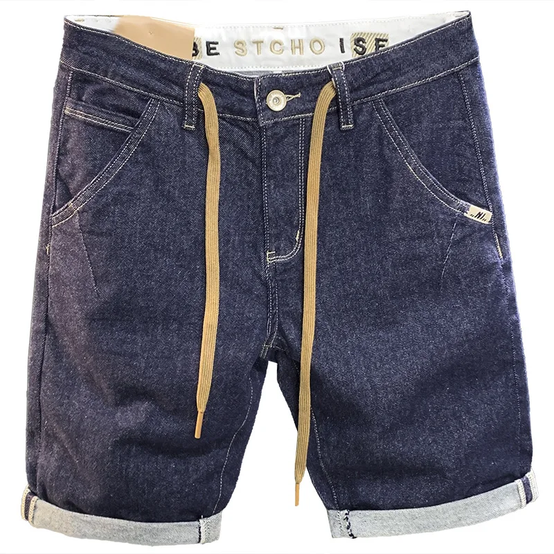 Primary Color Washed Denim Shorts2024Summer Men's Straight Trend Fifth Pants Loose Embroidered Outer Wear Middle Pants