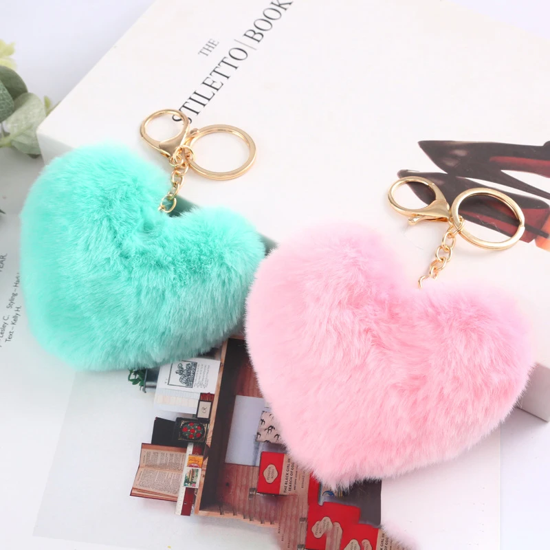 24 Colors Lovely Plush Peach Heart Keychain Car Bag Pendant Leopard Print Key Chain Trinket Gift For women Girl Jewelry Keyring