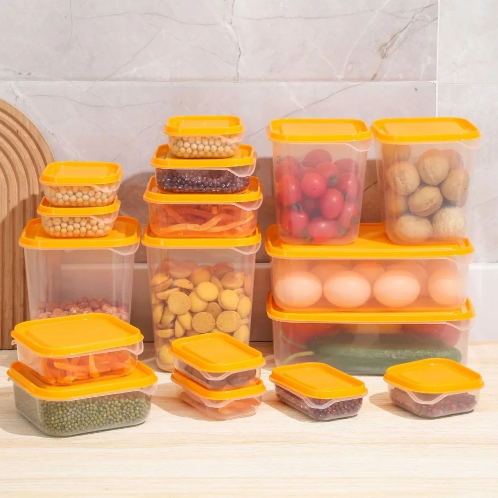 

17 Piece Food Grade PP Plastic Sealing Set Thickened with Lid for Kitchen Household Refrigerator Fresh Keeping Fruits Vegetables