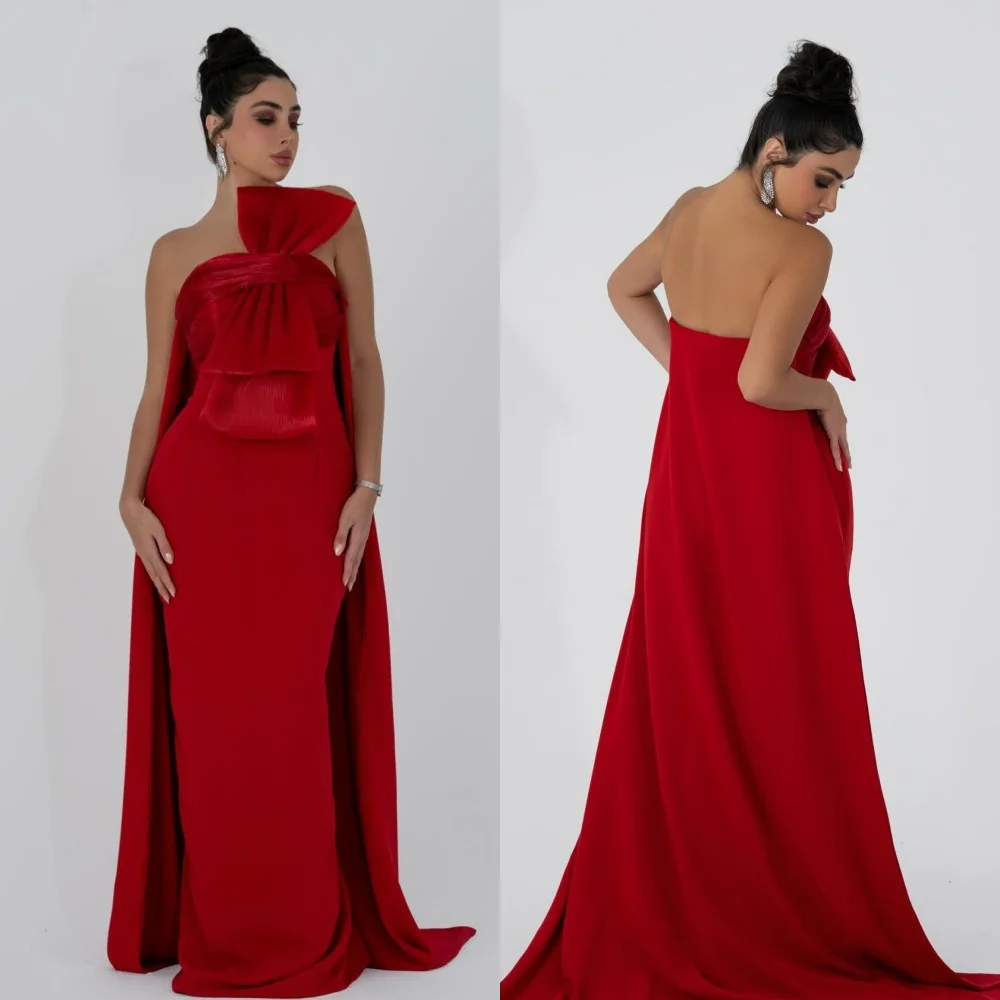 Customized Sizes Available Simple Pleat Ruched Bow Straight Strapless Long Dresses Bespoke Occasion Dresses Matching Fashion