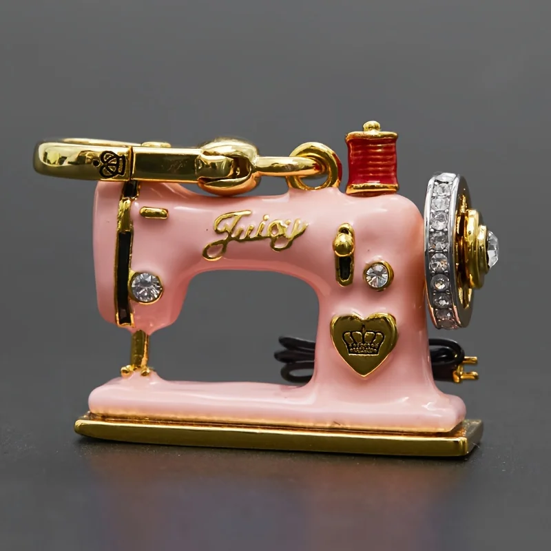 1Pcs Fashion Pink Zircon Crown Letter Sewing Machine Pendant Necklace For Women Sweet Niche Design Party Jewelry Girlfriend Gift