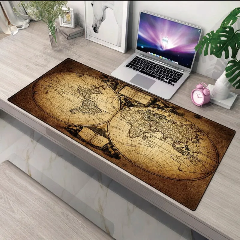 Eski dünya haritası Mouse pad büyük Xxl ofis bilgisayar sümen Vintage Mousepad Gamer 900X400 masa mat oyun Anime ped Mosue paspaslar
