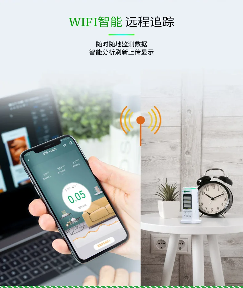 ECO-12W WiFi Smart Environment rilevatore d'aria rilevatore di anidride carbonica